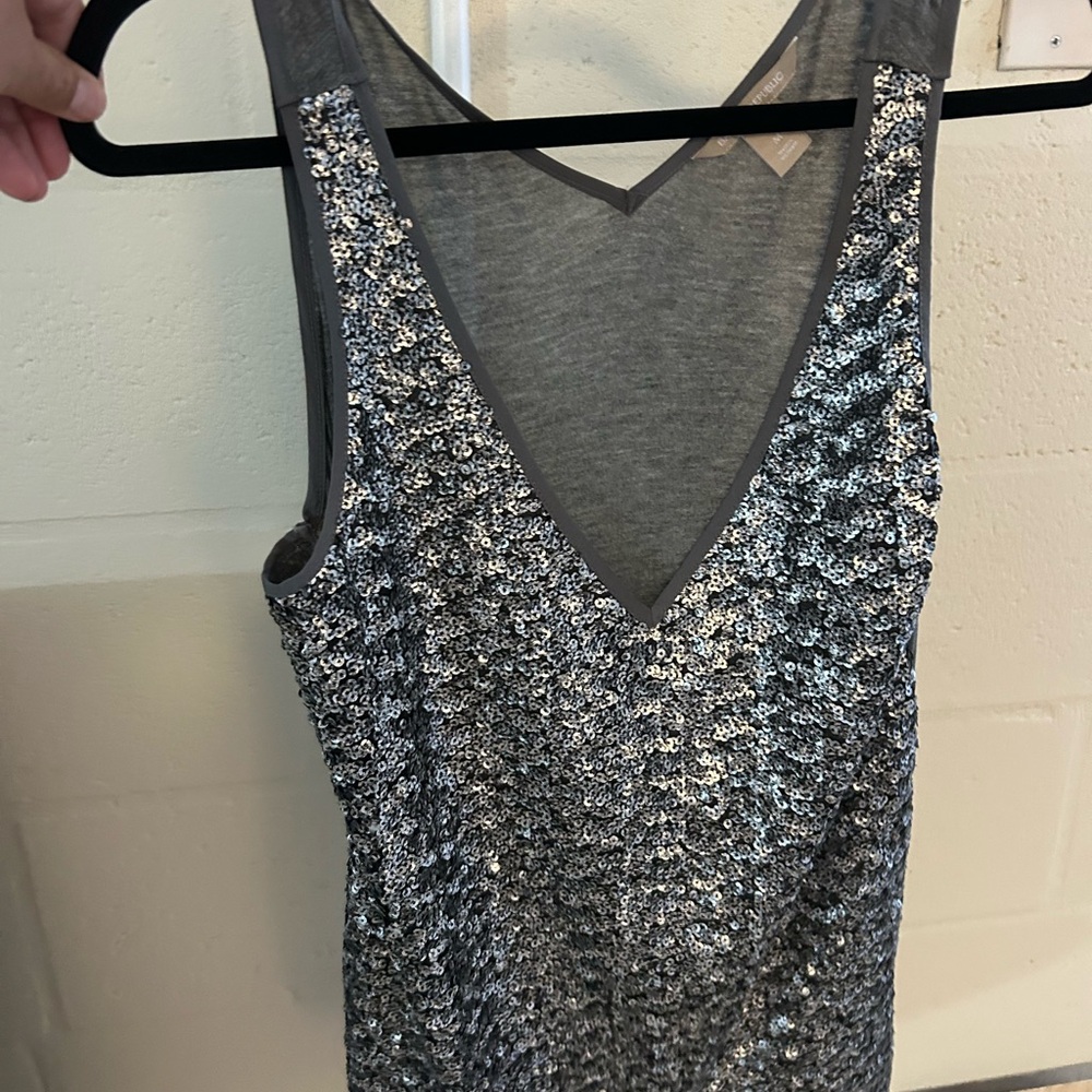 Banana Republic Silver Sequin V-Neck Tank Top